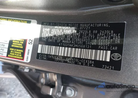2021 Toyota Camry Se Hybrid from USA, damaged, VIN 4T1S31AK3MU568131
